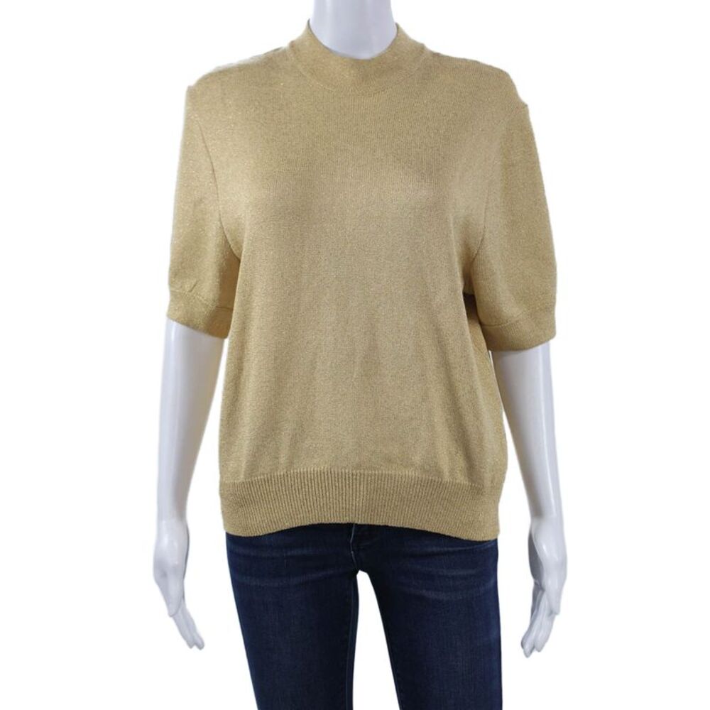 St. John Basics Unisex Beige Mock Neck Short Sleeve Pullover Sweater Size M